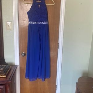 Royal blue formal dress with stoned belt